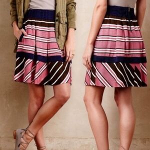 Anthropologie Black and White Skater Skirt Knee-Length Pleated